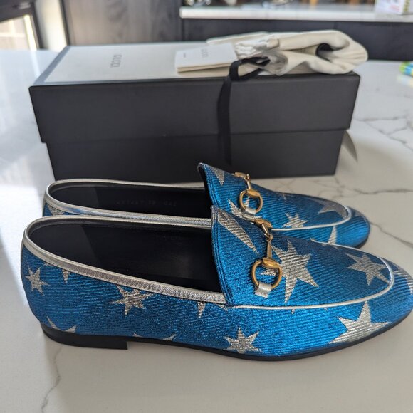 Gucci Jordaan Star Lurex Loafer Blue Glitter Metallic size 38 NEW - Picture 4 of 12